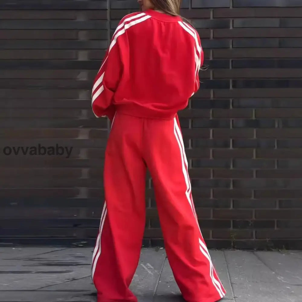 2-teiliges Set: Sweatshirt mit V-Ausschnitt und Hose mit weitem Bein Zweiteilige Sets