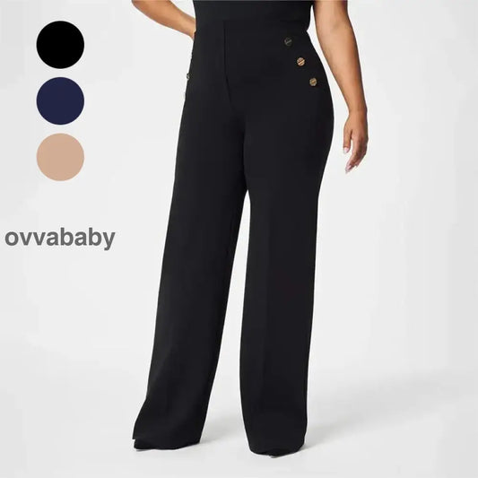 💖50 % Rabatt💖 Damen-Plus-Size-Hochdehnbare Hochtaillen-Hosen mit weitem Bein Hosen