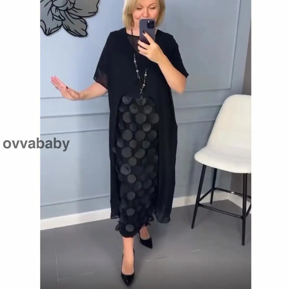 Elegantes schwarzes Kleid mit V-Ausschnitt und unregelmäßiger Jacke Zweiteiliges Set Kleider