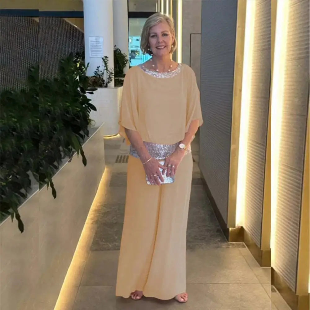 🔥💃 Elegantes zweiteiliges Set im Colorblock-Stil mit Pailletten Khaki / M / EU 38 - 40 Zweiteilige Sets