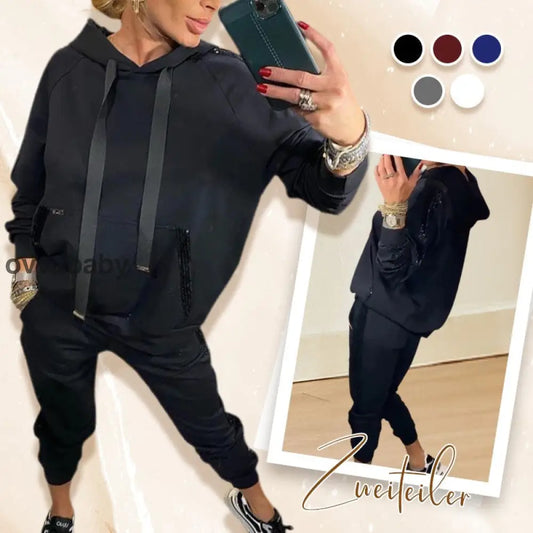 🌸Frühjahrsangebote💐✨Zweiteiliges Set mit Kapuzenoberteil und Hose mit Kordelzug für Frauen Zweiteilige Sets