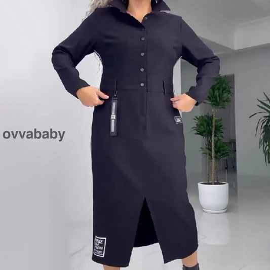 💖Langärmliges Button-Down-Kleid mit Schlitz für Damen - ✈️ Kostenlose Lieferung Kleider