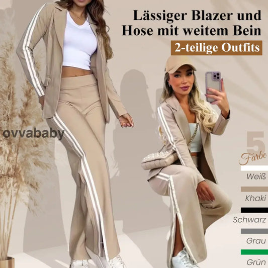Outfit-Set für Damen: Lässiger Blazer mit Reverskragen und Hose mit weitem Bein Zweiteilige Sets
