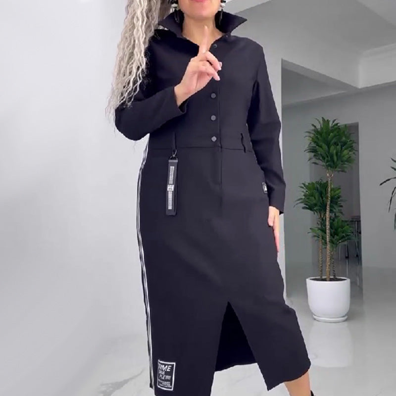 💖Langärmliges Button-Down-Kleid mit Schlitz für Damen - ✈️ Kostenlose Lieferung
