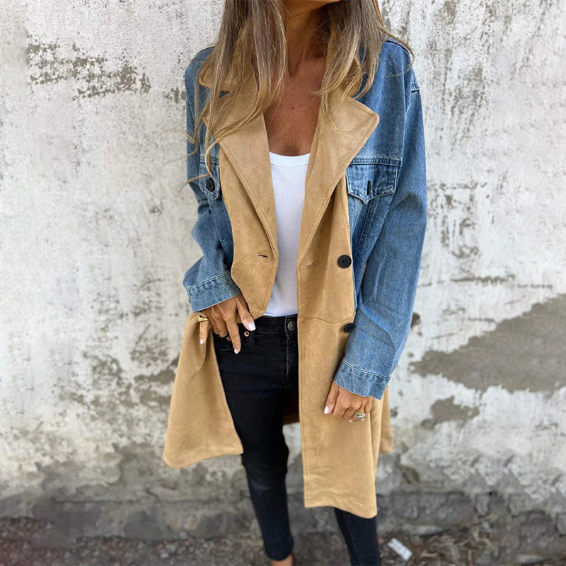 🥰 zeitlich begrenztes preisliches Angebot 🥰Mittellanger Trenchcoat mit Denim-Jeans-Nähten
