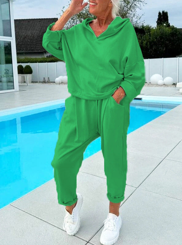 🎉Zweiteiliges Damen-Kapuzenpulli-Set in Unifarben