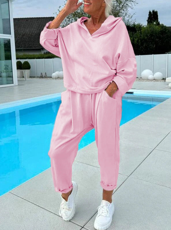 🎉Zweiteiliges Damen-Kapuzenpulli-Set in Unifarben