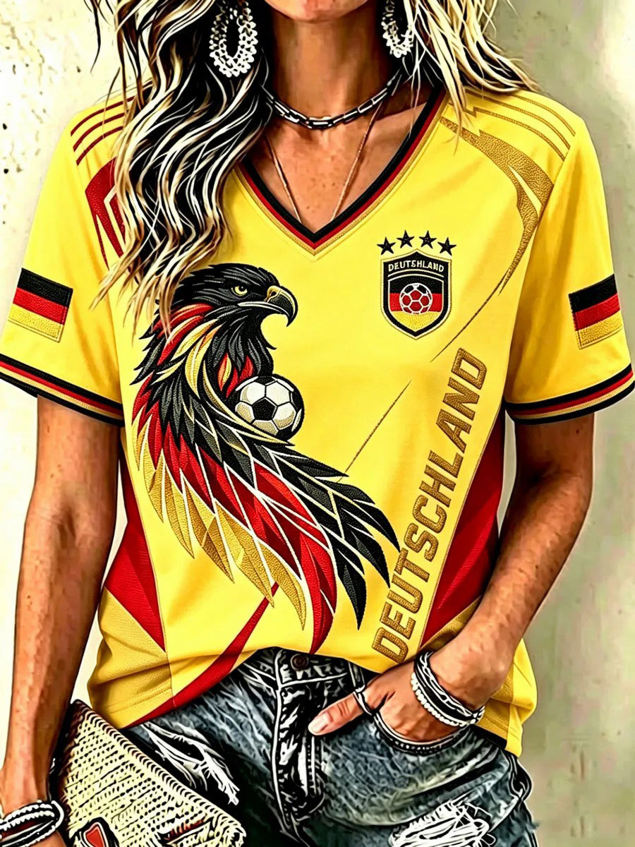 Damen-T-Shirt mit kurzen Ärmeln für Deutschland-Fußballfans