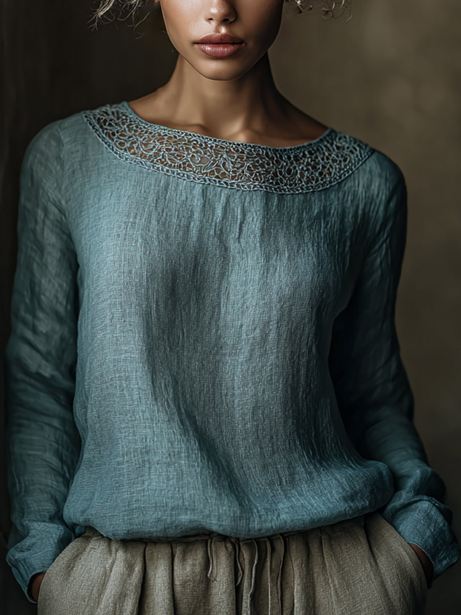 Elegantes Spitzen-Latzhemd aus Leinen für Damen