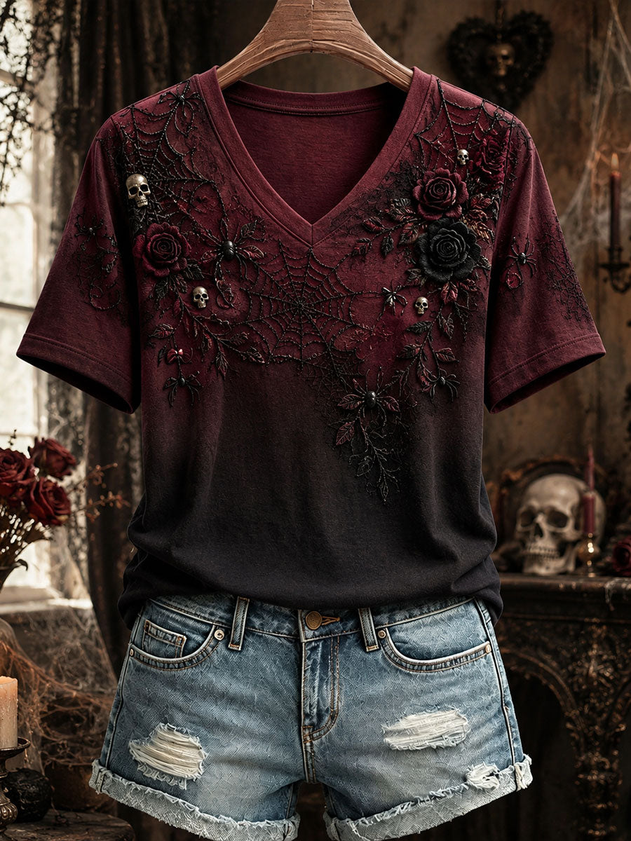 Frauen Gothic Rose Floral T-Shirt
