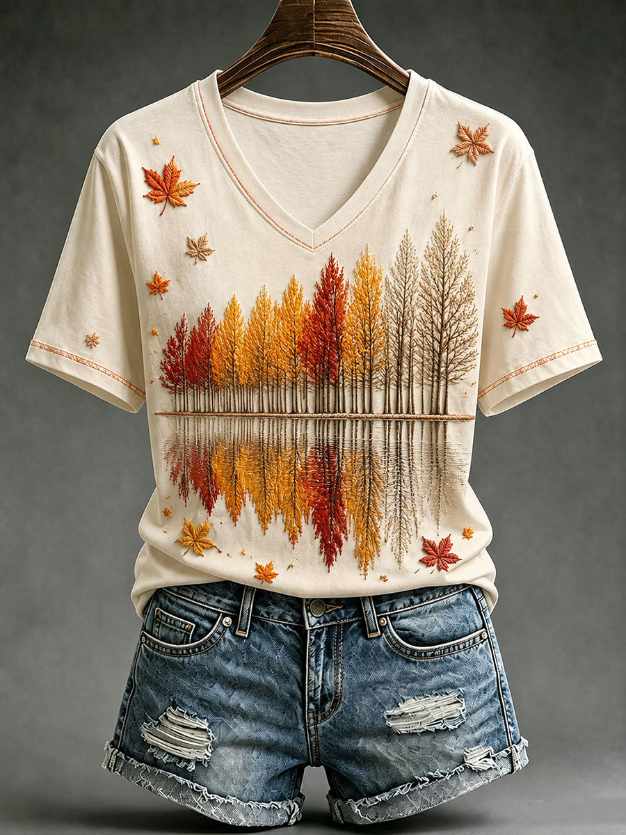 Damen Herbst Wald Kurzarm T-Shirt