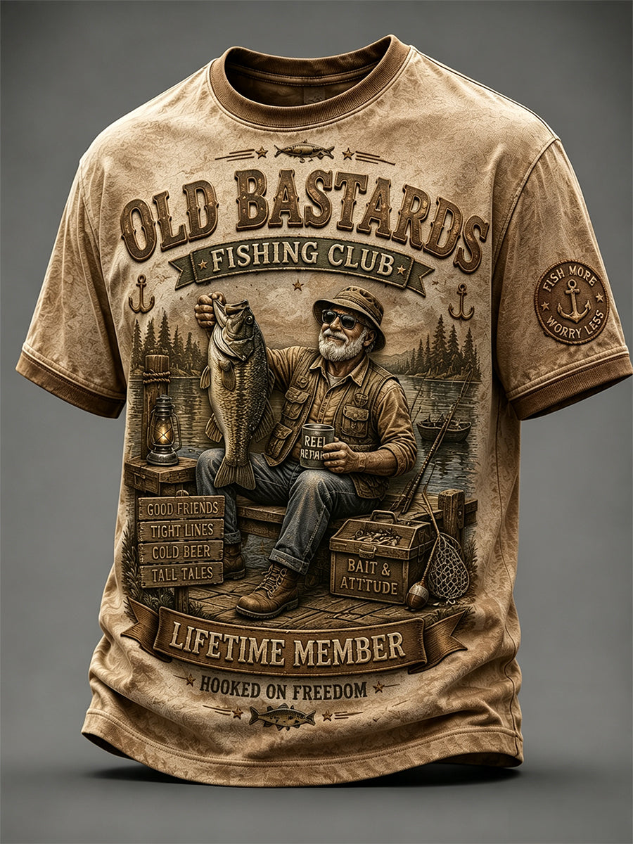 Herren-Langarm-T-Shirt mit Witz-Print „Lifetime Member“ des Anglerclubs „Old Bastards“