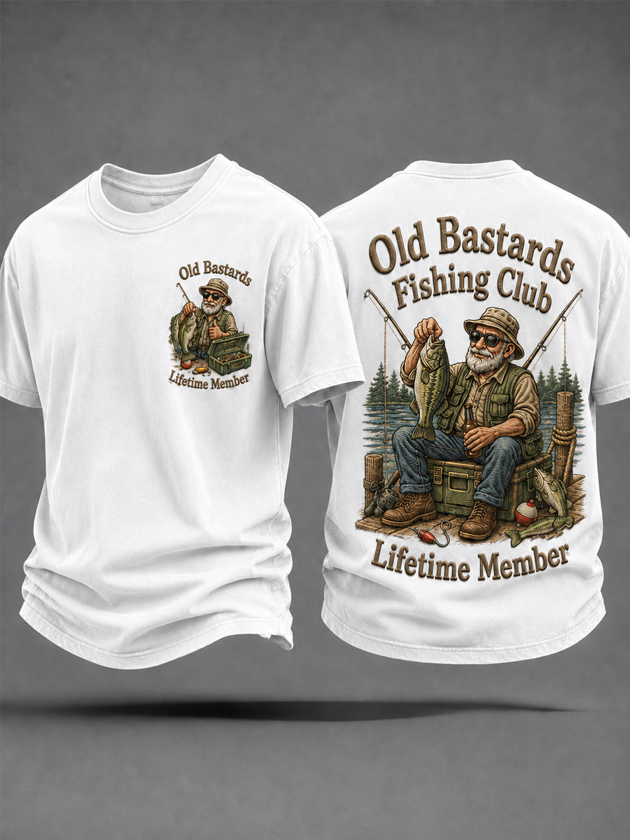 Herren-Lustiges-Old-Bastards-Fischereiverein-Lebensmitglied-Print-Lässiges T-Shirt