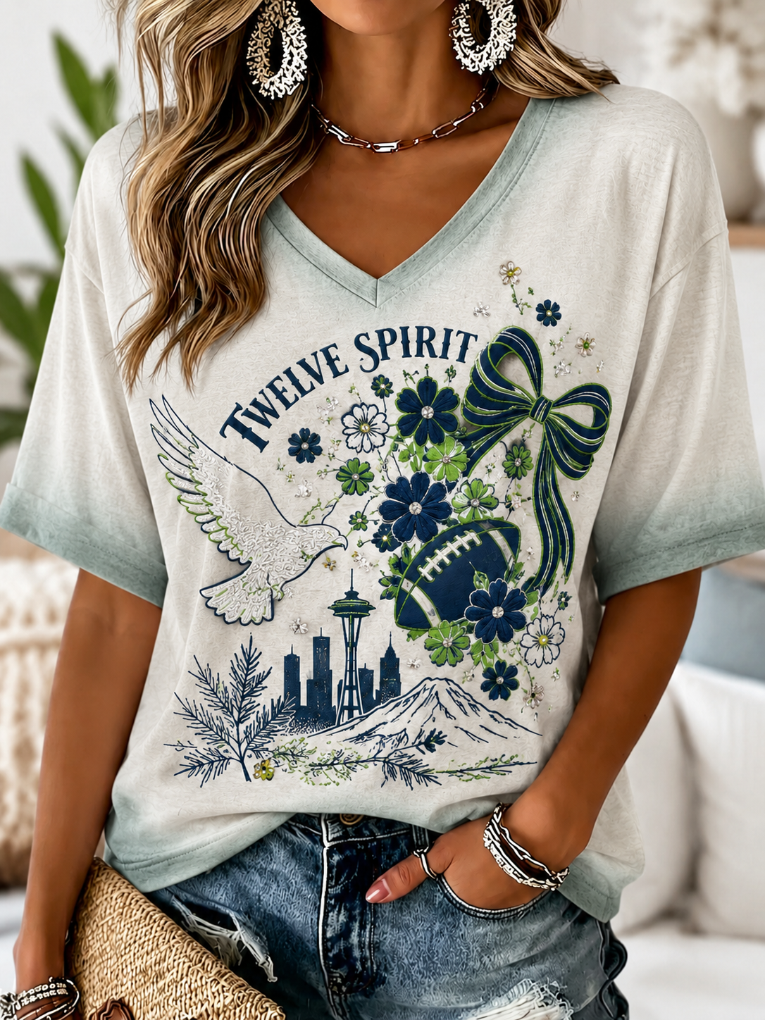 Damen Kurzarm-T-Shirt aus Leinen