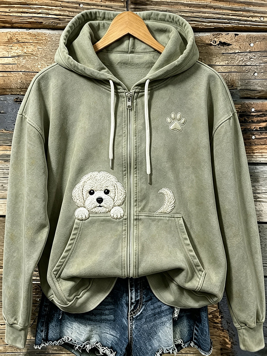 Damen niedlich Peeking Bichon Frise mit Pfoten druck Gemütlicher Reiß verschluss Hoodie