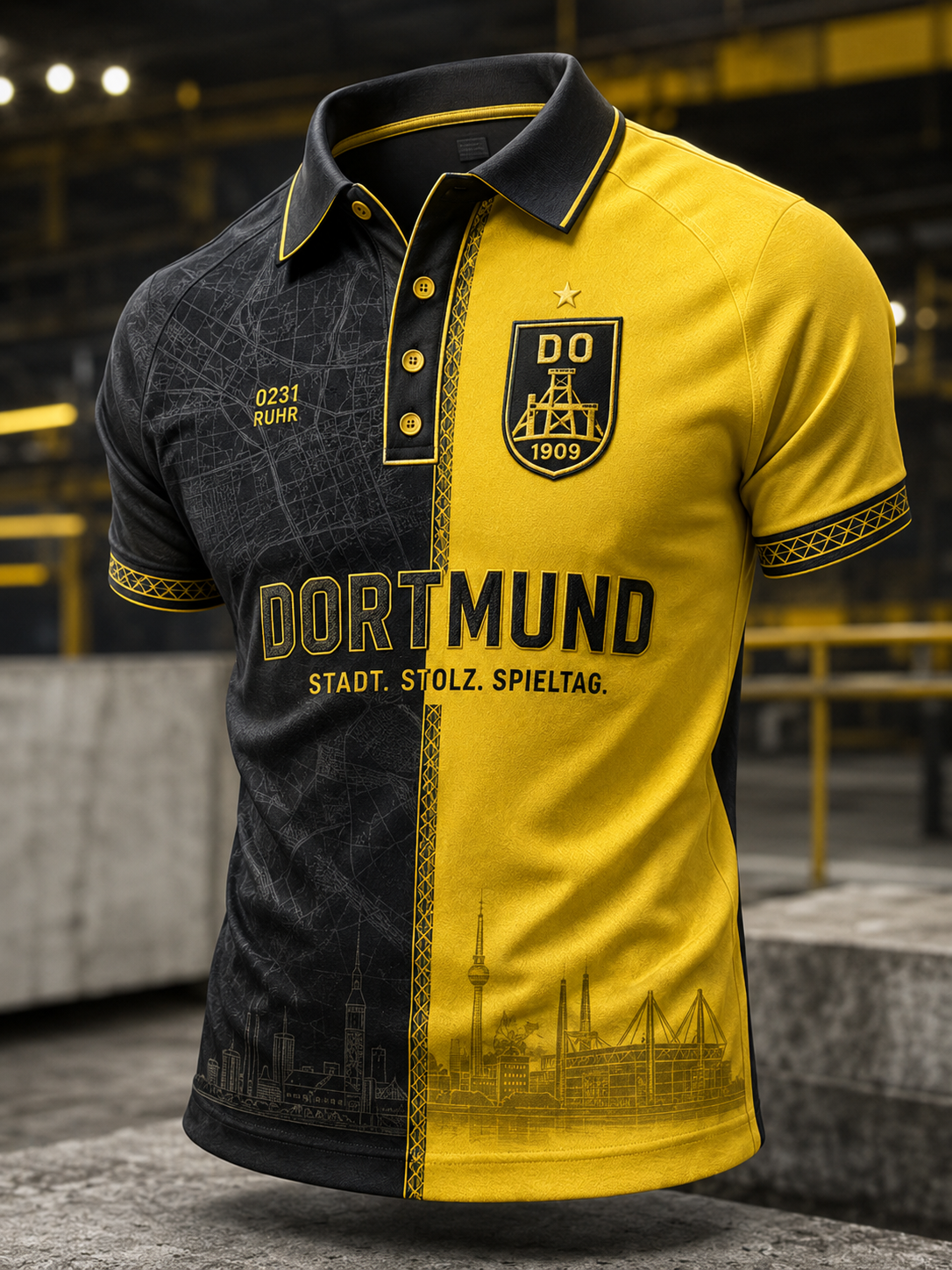 Herren-Dortmund-Hemd mit kurzen Ärmeln