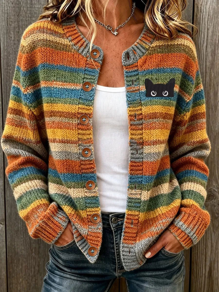 Damen-Katzenkunstdruck-Lässiger Cardigan
