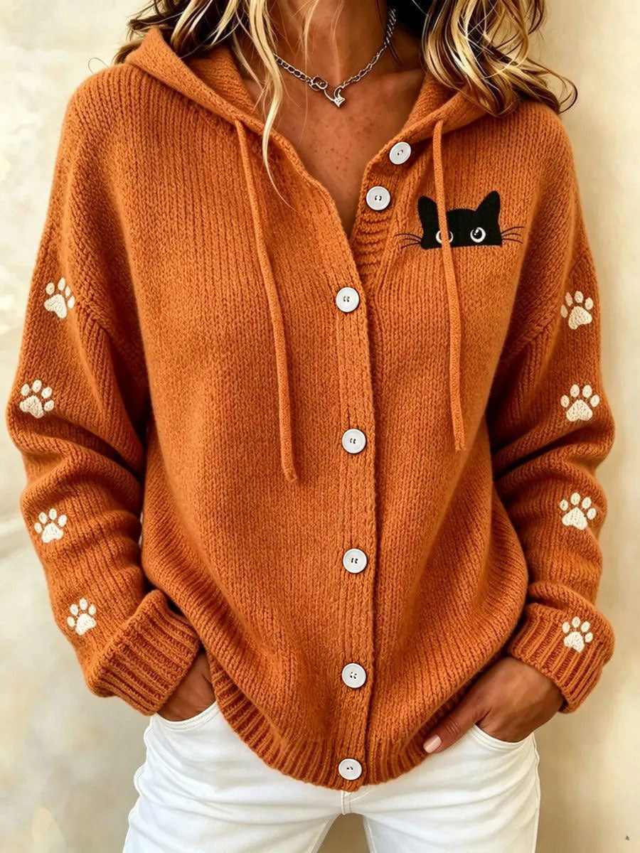 Damen-Katzenkunstdruck-Lässiger Cardigan