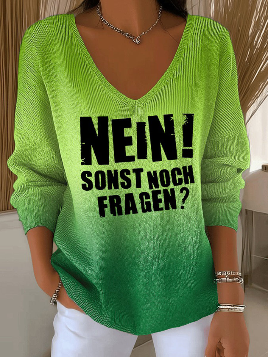 Frauen-Fun-Slogan-Druck-Ripp-Top mit V-Ausschnitt in Deutsch