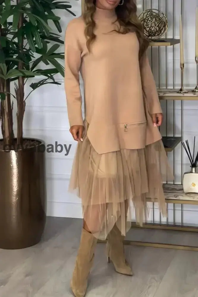 🎅Weihnachtsaktion💖 Einfarbiges Patchwork-Kleid aus Strick für lässige Frauen Kleider