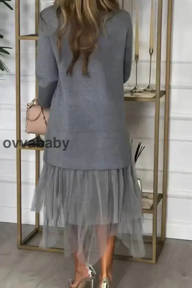 🎅Weihnachtsaktion💖 Einfarbiges Patchwork-Kleid aus Strick für lässige Frauen Kleider