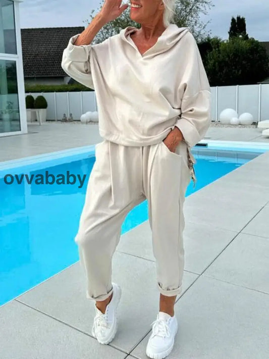 🎉Zweiteiliges Damen-Kapuzenpulli-Set in Unifarben Zweiteilige Sets