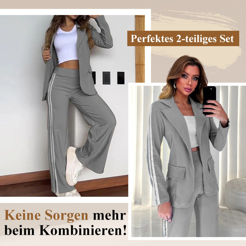 Outfit-Set für Damen: Lässiger Blazer mit Reverskragen und Hose mit weitem Bein