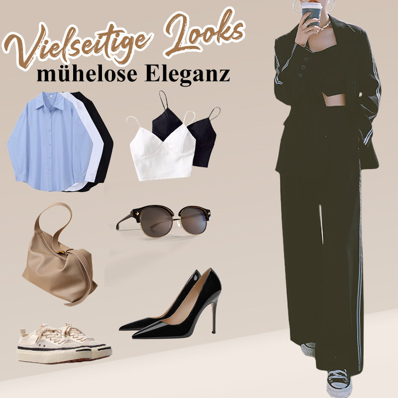 Outfit-Set für Damen: Lässiger Blazer mit Reverskragen und Hose mit weitem Bein