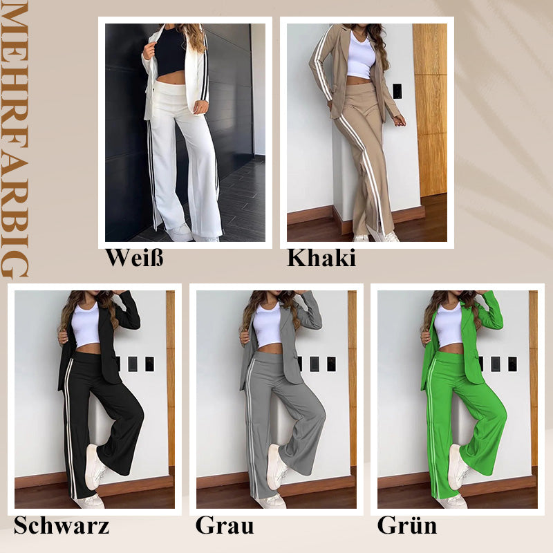 Outfit-Set für Damen: Lässiger Blazer mit Reverskragen und Hose mit weitem Bein