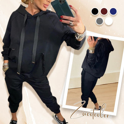 🌸Frühjahrsangebote💐✨Zweiteiliges Set mit Kapuzenoberteil und Hose mit Kordelzug für Frauen