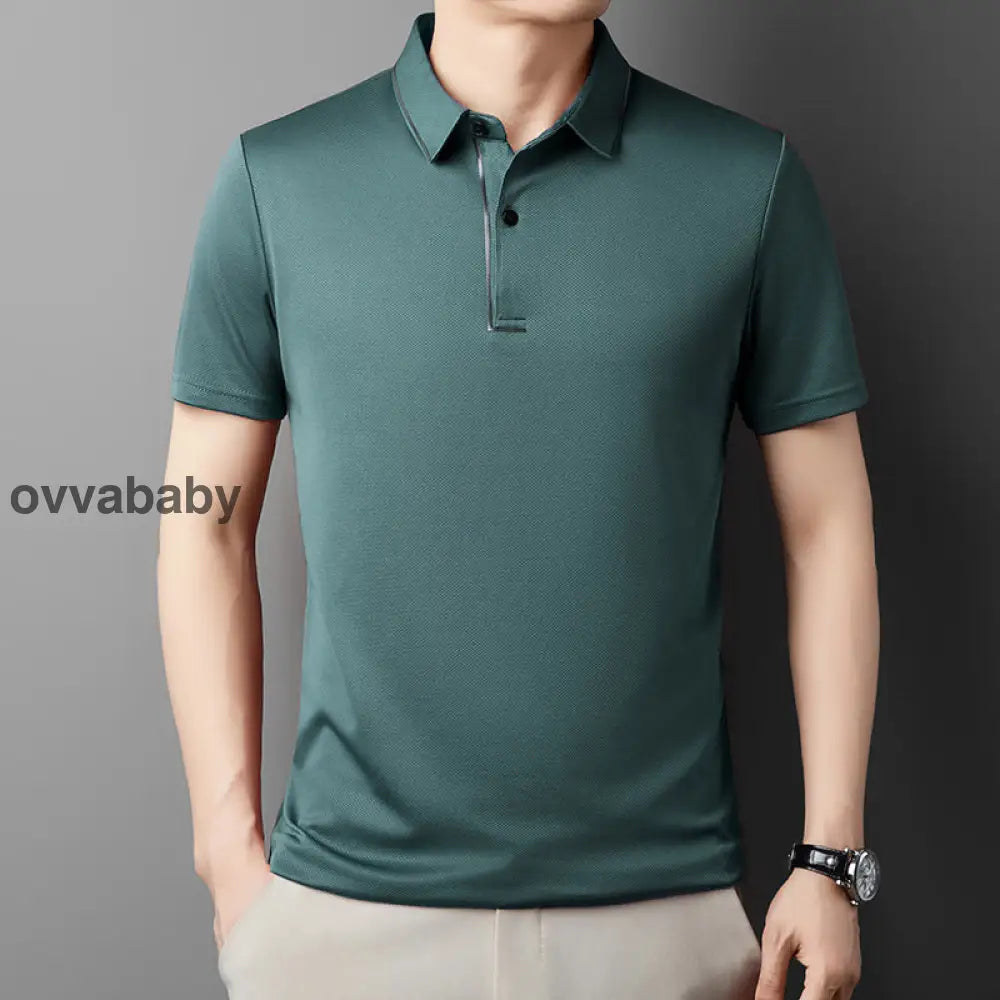 ✨2025 Neue Ankunft✨Herren Ice Silk Business Casual Revers Shirt👚 Grün / M Oberteile