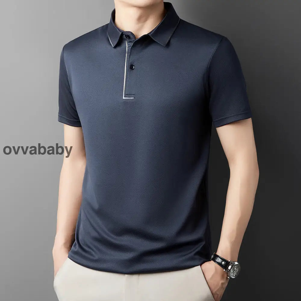 ✨2025 Neue Ankunft✨Herren Ice Silk Business Casual Revers Shirt👚 Marineblau / M Oberteile