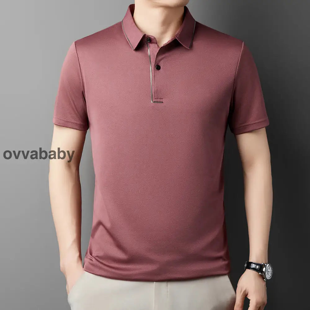 ✨2025 Neue Ankunft✨Herren Ice Silk Business Casual Revers Shirt👚 Rot / M Oberteile