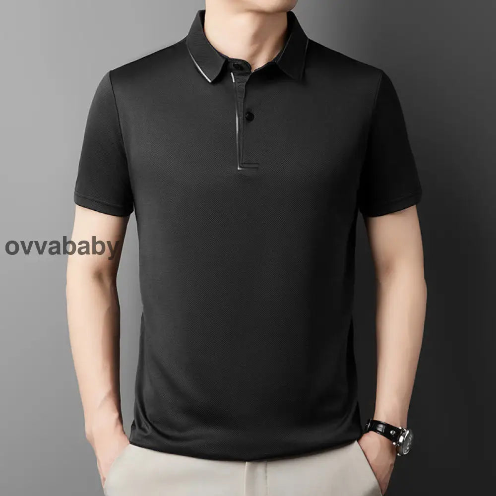 ✨2025 Neue Ankunft✨Herren Ice Silk Business Casual Revers Shirt👚 Schwarz / M Oberteile