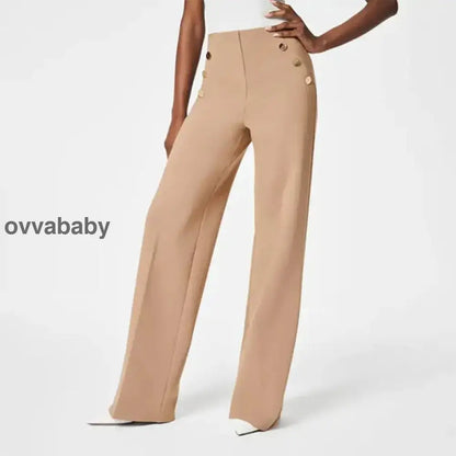 💖50 % Rabatt💖 Damen-Plus-Size-Hochdehnbare Hochtaillen-Hosen mit weitem Bein Hellbraun / Petite 30’’ (empfohlen für