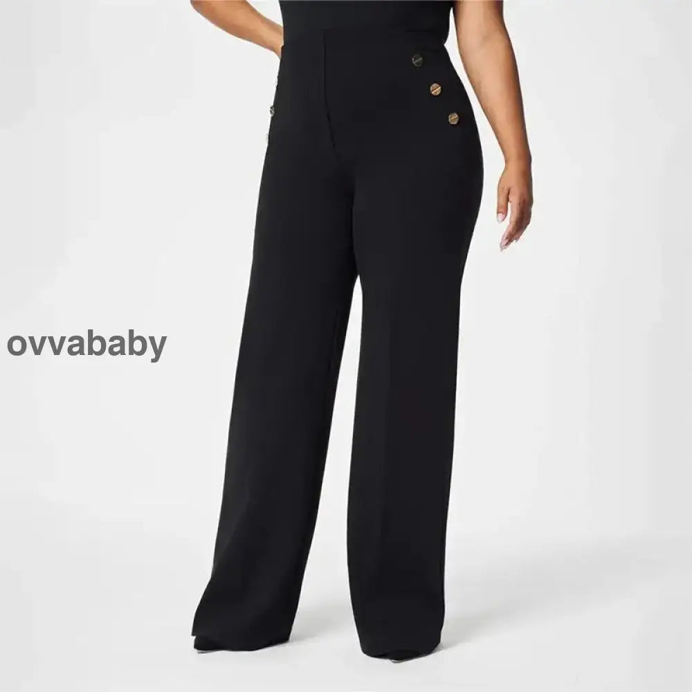 💖50 % Rabatt💖 Damen-Plus-Size-Hochdehnbare Hochtaillen-Hosen mit weitem Bein Schwarz / Petite 30’’ (empfohlen für 1.63