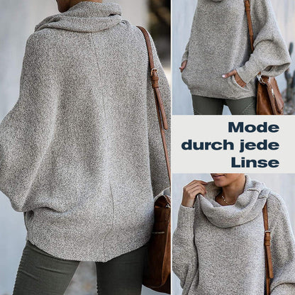 🔥Herbstangebote 50% Rabatt🍂Damen Fledermausärmel Pullover mit Rollkragen und Taschen