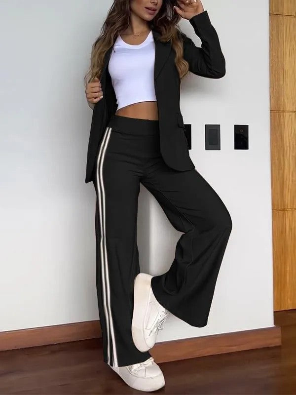 Outfit-Set für Damen: Lässiger Blazer mit Reverskragen und Hose mit weitem Bein
