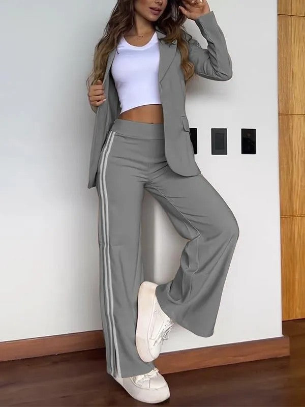 Outfit-Set für Damen: Lässiger Blazer mit Reverskragen und Hose mit weitem Bein