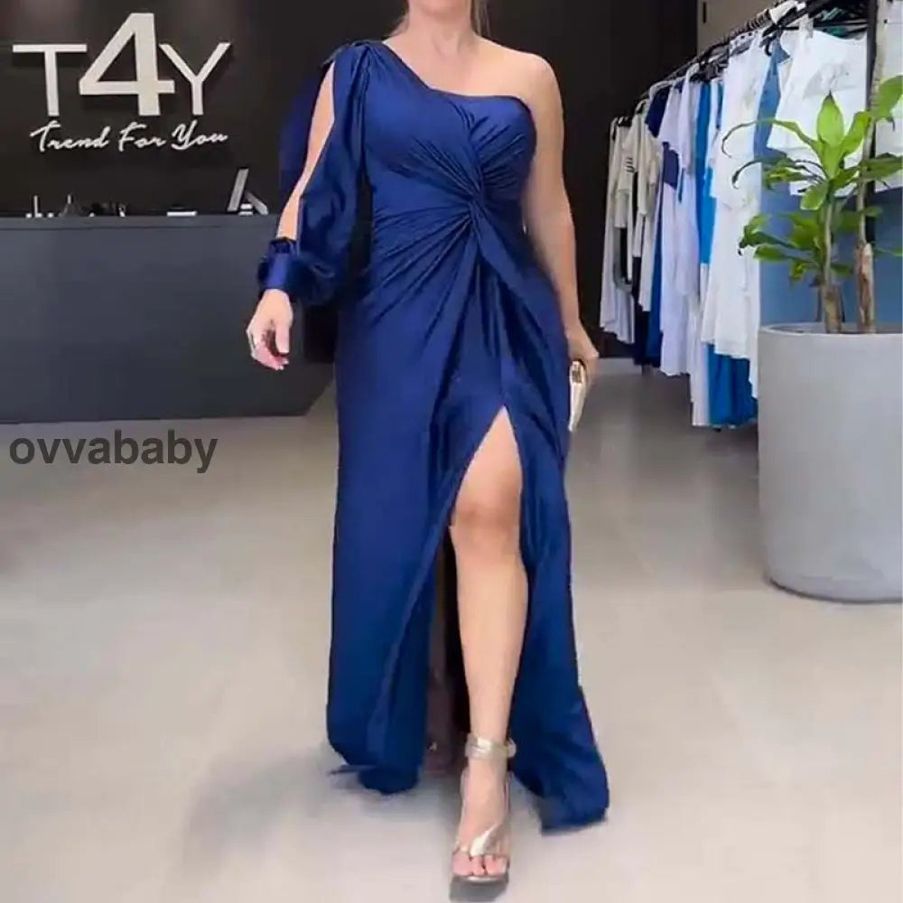 ⏳Begrenzte Zeit 50% Rabatt💥Elegantes One-Shoulder-Kleid für Damen Dunkelblau Größe / S（EU 36） Kleider
