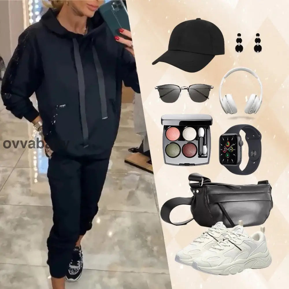 🌸Frühjahrsangebote💐✨Zweiteiliges Set mit Kapuzenoberteil und Hose mit Kordelzug für Frauen Zweiteilige Sets