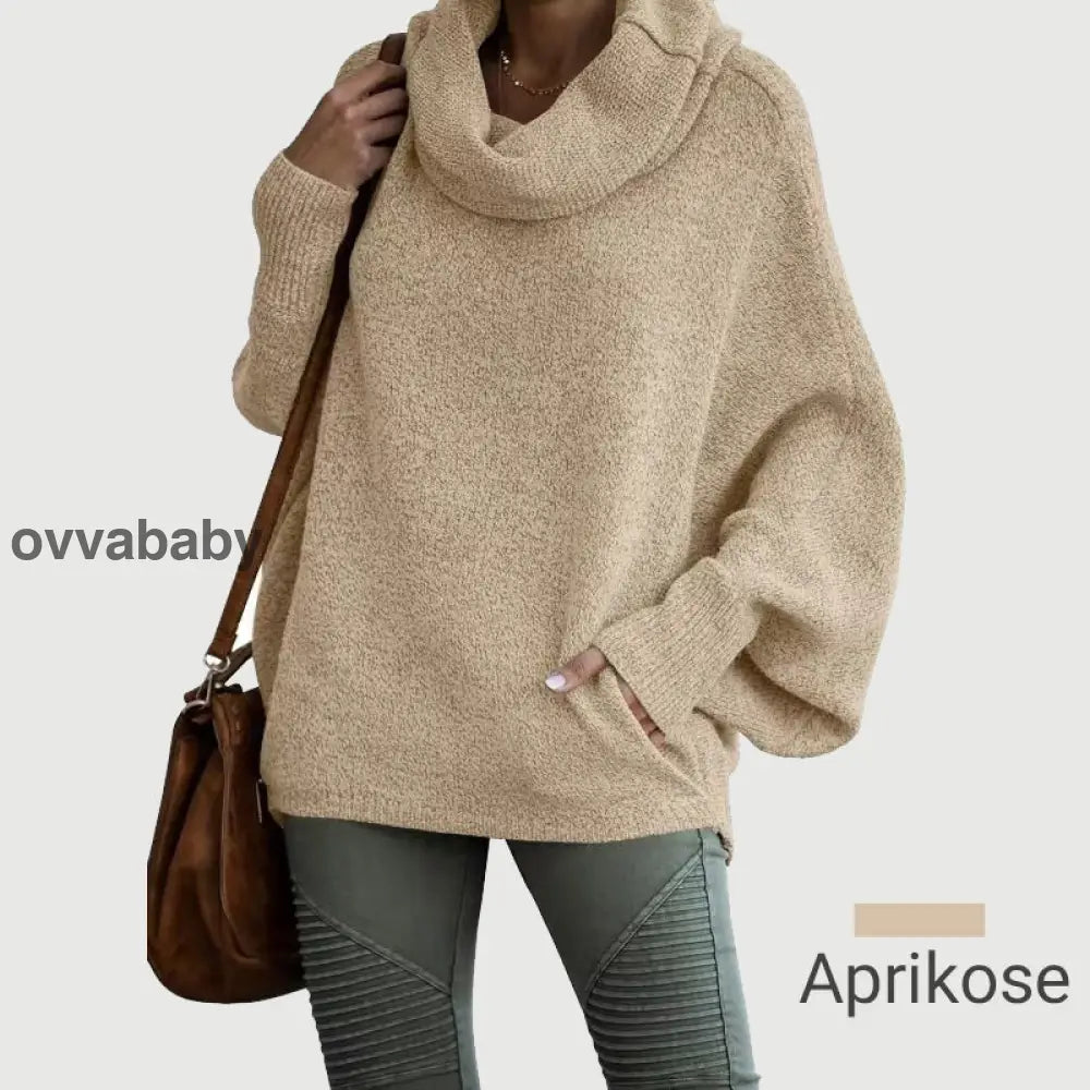 🔥Herbstangebote 50% Rabatt🍂Damen Fledermausärmel Pullover mit Rollkragen und Taschen Aprikose / S Oberteile