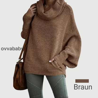 🔥Herbstangebote 50% Rabatt🍂Damen Fledermausärmel Pullover mit Rollkragen und Taschen Braun / S Oberteile