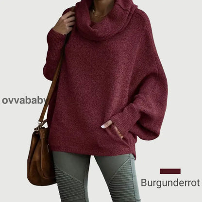 🔥Herbstangebote 50% Rabatt🍂Damen Fledermausärmel Pullover mit Rollkragen und Taschen Burgunderrot / S Oberteile