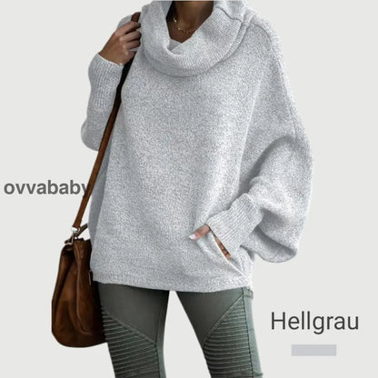 🔥Herbstangebote 50% Rabatt🍂Damen Fledermausärmel Pullover mit Rollkragen und Taschen Hellgrau / S Oberteile