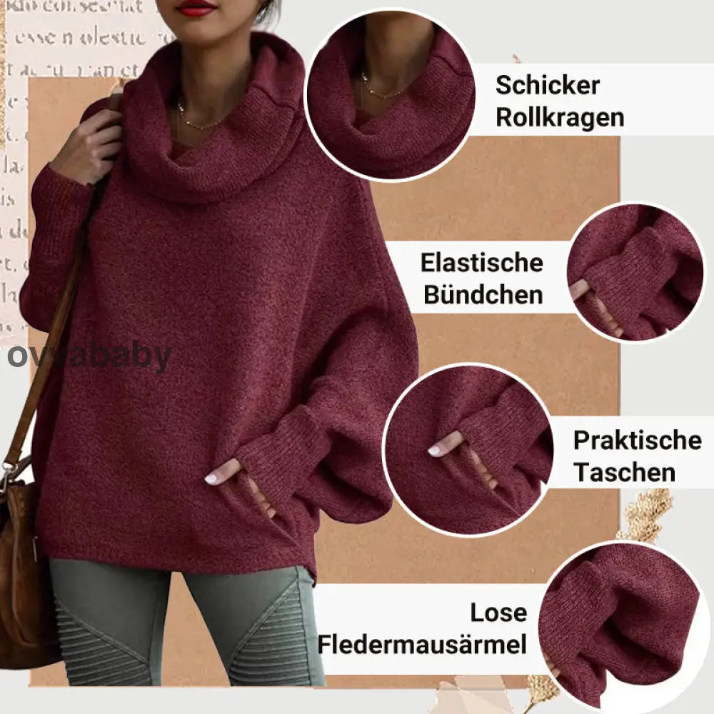 🔥Herbstangebote 50% Rabatt🍂Damen Fledermausärmel Pullover mit Rollkragen und Taschen Oberteile