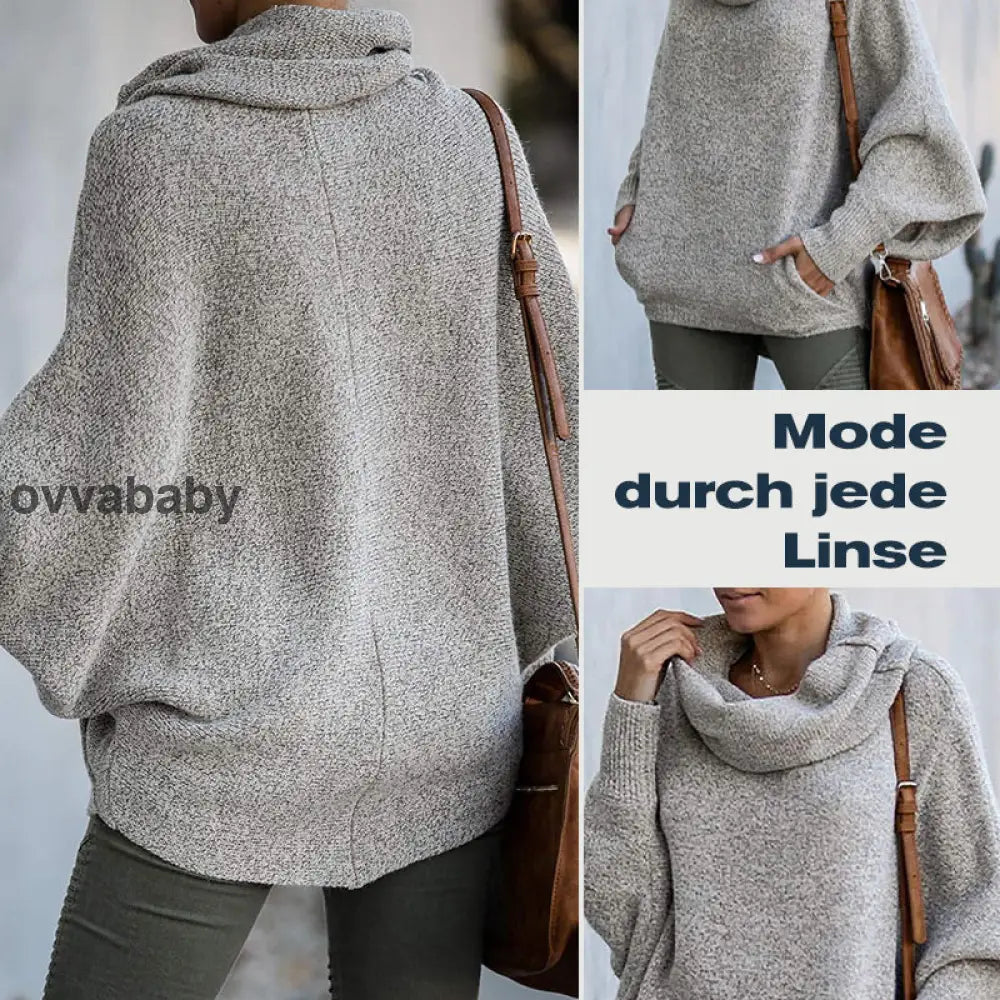 🔥Herbstangebote 50% Rabatt🍂Damen Fledermausärmel Pullover mit Rollkragen und Taschen Oberteile