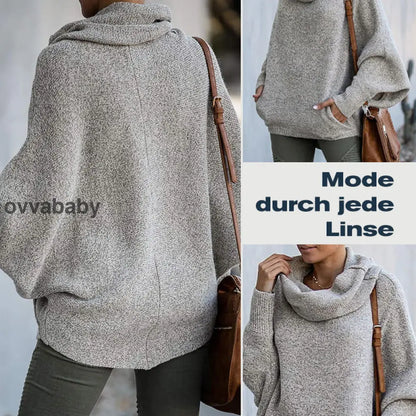 🔥Herbstangebote 50% Rabatt🍂Damen Fledermausärmel Pullover mit Rollkragen und Taschen Oberteile