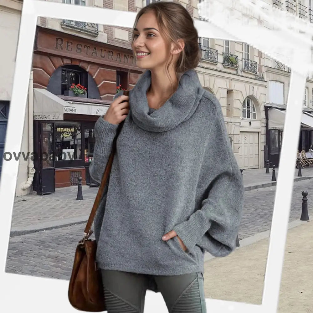 🔥Herbstangebote 50% Rabatt🍂Damen Fledermausärmel Pullover mit Rollkragen und Taschen Oberteile