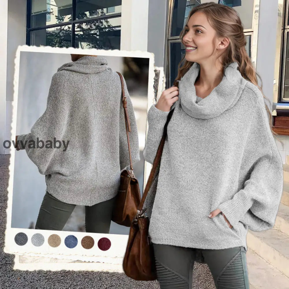 🔥Herbstangebote 50% Rabatt🍂Damen Fledermausärmel Pullover mit Rollkragen und Taschen Oberteile